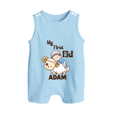 My First Eid Boy Riding Lamb Fun Theme Personalized Baby Button Romper - BABY BLUE - New Born (Chest 18")