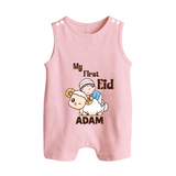 My First Eid Boy Riding Lamb Fun Theme Personalized Baby Button Romper - BABY PINK - New Born (Chest 18")