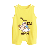 My First Eid Boy Riding Lamb Fun Theme Personalized Baby Button Romper - PASTEL YELLOW - New Born (Chest 18")