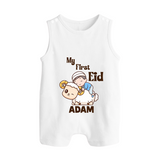 My First Eid Boy Riding Lamb Fun Theme Personalized Baby Button Romper - WHITE - New Born (Chest 18")