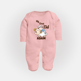 My First Eid Boy Riding Lamb Fun Theme Personalized Baby Full Body Suit - BABY PINK - New Born (Chest 7.5")