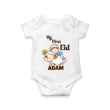 My First Eid Boy Riding Lamb Fun Theme Personalized Baby Romper - WHITE - New Born (Chest 14")