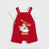 My First Eid Boy Riding Lamb Fun Theme Personalized Baby dungaree - RED - 0 - 5 Months Old (Chest 18")
