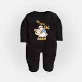 My First Eid Boy Riding Lamb Fun Theme Personalized Baby Full Body Suit - BLACK - New Born (Chest 7.5")