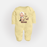 My First Eid with Mom & Baby Lamb Personalized Baby Full Body Suit - PASTEL YELLOW - New Born (Chest 7.5")