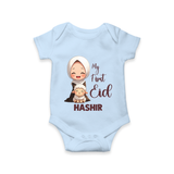 My First Eid with Mom & Baby Lamb Personalized Baby Romper - BABY BLUE - New Born (Chest 14")