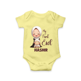 My First Eid with Mom & Baby Lamb Personalized Baby Romper - PASTEL YELLOW - New Born (Chest 14")