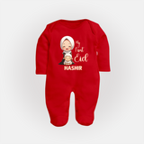 My First Eid with Mom & Baby Lamb Personalized Baby Full Body Suit - RED - New Born (Chest 7.5")