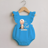My First Eid with Mom & Baby Lamb Personalized Baby Romper Frock - SKY BLUE - 0 - 3 Months Old (Chest 19")