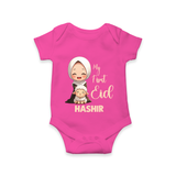 My First Eid with Mom & Baby Lamb Personalized Baby Romper - HOT PINK - New Born (Chest 14")