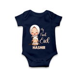 My First Eid with Mom & Baby Lamb Personalized Baby Romper - NAVY BLUE - New Born (Chest 14")
