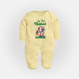 My First Bakrid Lantern Girl Personalized Baby Full Body Suit - PASTEL YELLOW - New Born (Chest 7.5")