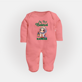 My First Bakrid Lantern Girl Personalized Baby Full Body Suit - PEACH - New Born (Chest 7.5")
