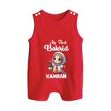 My First Bakrid Lantern Girl Personalized Baby Button Romper - RED - New Born (Chest 18")