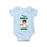 My First Bakrid Boy & Lamb Festive Personalized Baby Romper - BABY BLUE - New Born (Chest 14")