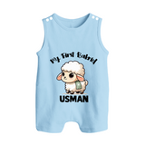 My First Bakrid Cute Lamb Illustration Personalized Baby Button Romper - BABY BLUE - New Born (Chest 18")