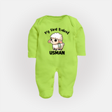 My First Bakrid Cute Lamb Illustration Personalized Baby Full Body Suit - LIME GREEN - New Born (Chest 7.5")