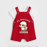 My First Bakrid Cute Lamb Illustration Personalized Baby dungaree - RED - 0 - 5 Months Old (Chest 18")