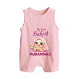 My First Bakrid Girl Eidi Celebration Personalized Baby Button Romper - BABY PINK - New Born (Chest 18")