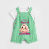 My First Bakrid Girl Eidi Celebration Personalized Baby dungaree - GREEN - 0 - 5 Months Old (Chest 18")