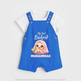 My First Bakrid Girl Eidi Celebration Personalized Baby dungaree - COBALT BLUE - 0 - 5 Months Old (Chest 18")