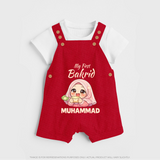 My First Bakrid Girl Eidi Celebration Personalized Baby dungaree - RED - 0 - 5 Months Old (Chest 18")