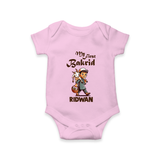 My First Bakrid Boy with Goat Celebration Personalized Baby Romper - BABY PINK - New Born (Chest 14")