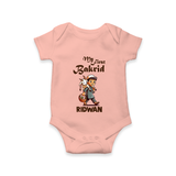 My First Bakrid Boy with Goat Celebration Personalized Baby Romper - PEACH - New Born (Chest 14")