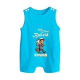 My First Bakrid Boy with Goat Celebration Personalized Baby Button Romper - SKY BLUE - New Born (Chest 18")