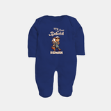 My First Bakrid Boy with Goat Celebration Personalized Baby Full Body Suit - NAVY BLUE - New Born (Chest 7.5")