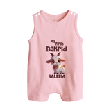 My First Bakrid Cute Goat Illustration Personalized Baby Button Romper - BABY PINK - New Born (Chest 18")