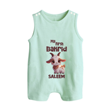My First Bakrid Cute Goat Illustration Personalized Baby Button Romper - MINT GREEN - New Born (Chest 18")