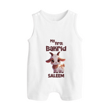 My First Bakrid Cute Goat Illustration Personalized Baby Button Romper - WHITE - New Born (Chest 18")