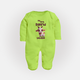 My First Bakrid Cute Goat Illustration Personalized Baby Full Body Suit - LIME GREEN - New Born (Chest 7.5")