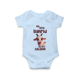 My First Bakrid Cute Goat Illustration Personalized Baby Romper - BABY BLUE - New Born (Chest 14")