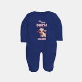 My First Bakrid Cute Goat Illustration Personalized Baby Full Body Suit - NAVY BLUE - New Born (Chest 7.5")