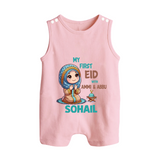 My First Eid with Ammi & Abbu Prayer Theme Personalized Baby Button Romper - BABY PINK - New Born (Chest 18")