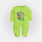 My First Eid with Ammi & Abbu Prayer Theme Personalized Baby Full Body Suit - LIME GREEN - New Born (Chest 7.5")