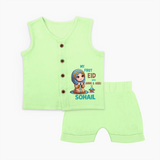 My First Eid with Ammi & Abbu Prayer Theme Personalized Baby jabla - PASTEL GREEN - 0 - 3 Months Old (Chest 9.8")