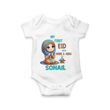 My First Eid with Ammi & Abbu Prayer Theme Personalized Baby Romper - WHITE - New Born (Chest 14")