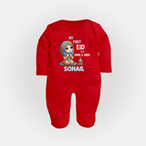 My First Eid with Ammi & Abbu Prayer Theme Personalized Baby Full Body Suit - RED - New Born (Chest 7.5")