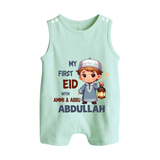 My First Eid with Ammi & Abbu Lantern Boy Personalized Baby Button Romper - MINT GREEN - New Born (Chest 18")