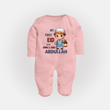 My First Eid with Ammi & Abbu Lantern Boy Personalized Baby Full Body Suit - BABY PINK - New Born (Chest 7.5")