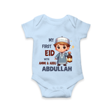 My First Eid with Ammi & Abbu Lantern Boy Personalized Baby Romper - BABY BLUE - New Born (Chest 14")