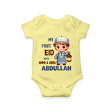 My First Eid with Ammi & Abbu Lantern Boy Personalized Baby Romper - PASTEL YELLOW - New Born (Chest 14")