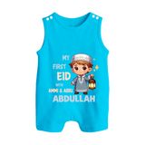 My First Eid with Ammi & Abbu Lantern Boy Personalized Baby Button Romper - SKY BLUE - New Born (Chest 18")