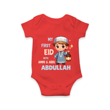 My First Eid with Ammi & Abbu Lantern Boy Personalized Baby Romper - RED - New Born (Chest 14")