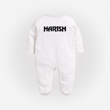 White Motorsport Baby Sleepsuit – Custom Name Race Outfit