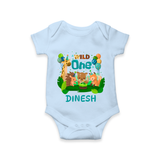1 Month Baby Bodysuit | Custom Name Romper | Soft Cotton Onesie - BABY BLUE - New Born (Chest 14")