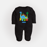 Baby Milestone Full Sleeve Bodysuit/ Sleep Suit/ Jumpsuit | Custom 4 Month Full Sleeve Bodysuit/ Sleep Suit/ Jumpsuit | Soft, Skin-Friendly Cotton - BLACK - New Born (Chest 7.5")